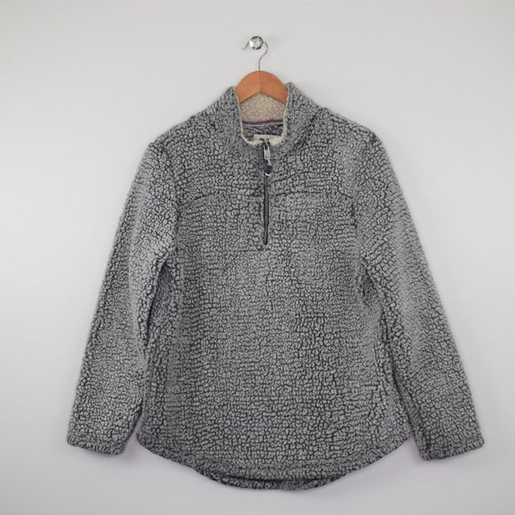 Green Tea Womens Fleece Pullover Sweatshirt Size M Gray Quarter Zip Sherpa Warm - Picture 2 of 10